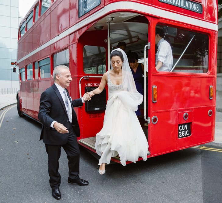 Bridal Entrance | London Bus | Bride in Jenny Packham Wedding Dress | Natalie J Weddings