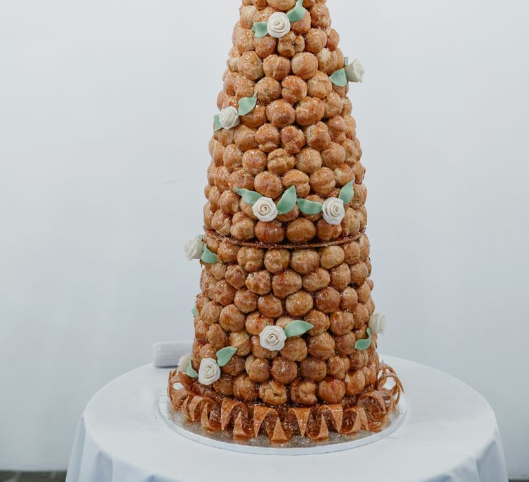 Croque en Bouche Wedding Cake | Alva Studios, London Wedding Reception | Natalie J Weddings