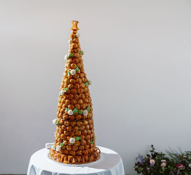 Croque en Bouche Wedding Cake | Alva Studios, London Wedding Reception | Natalie J Weddings