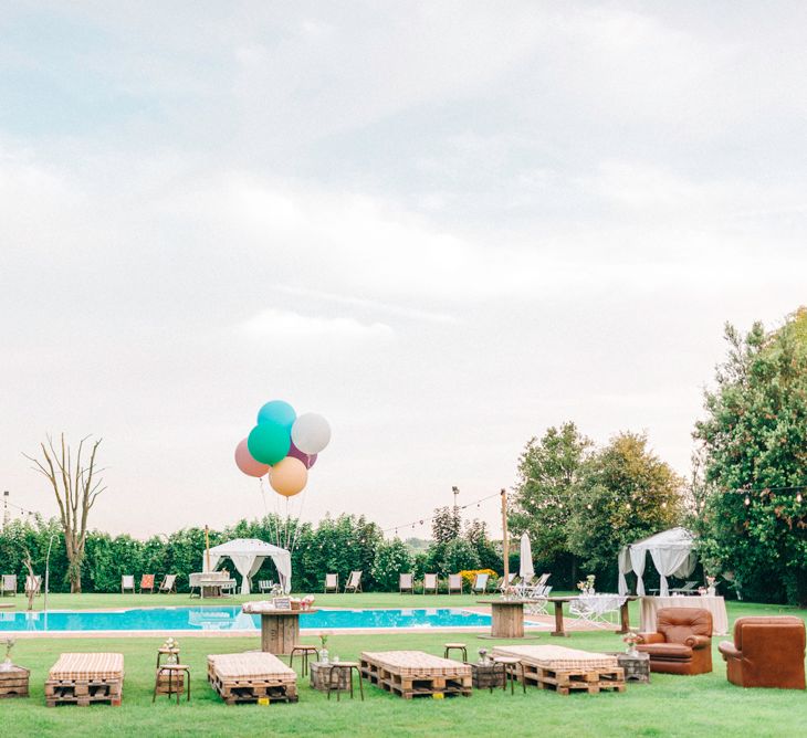 Pool Side Seating with Giant Balloons