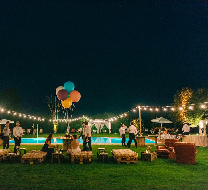 Festoon Lights, Balloons, Pool Side Seating