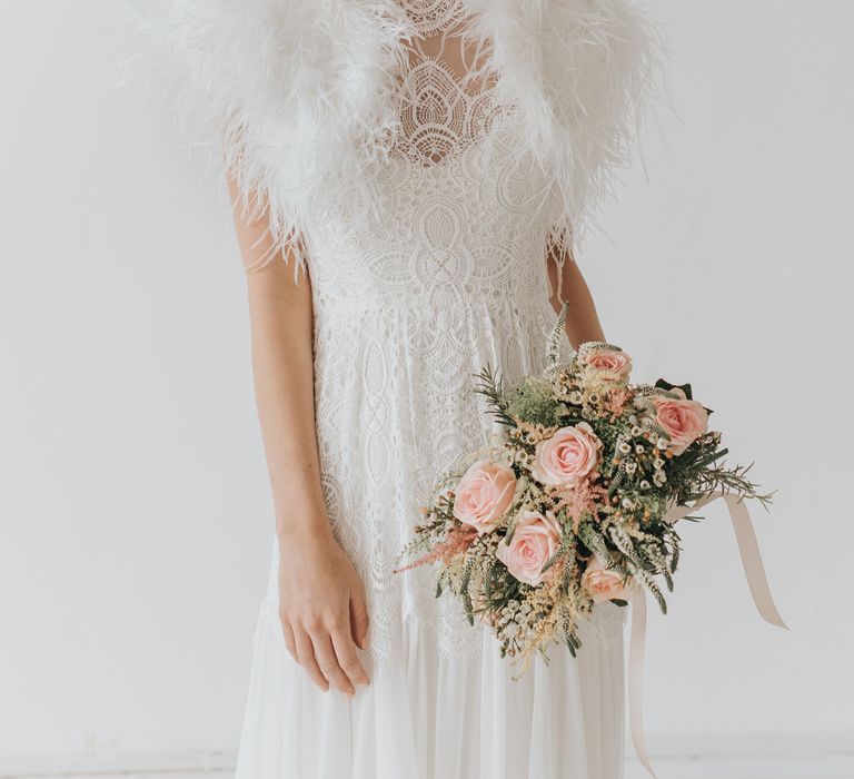 Ivory ostrich feather bridal bolero