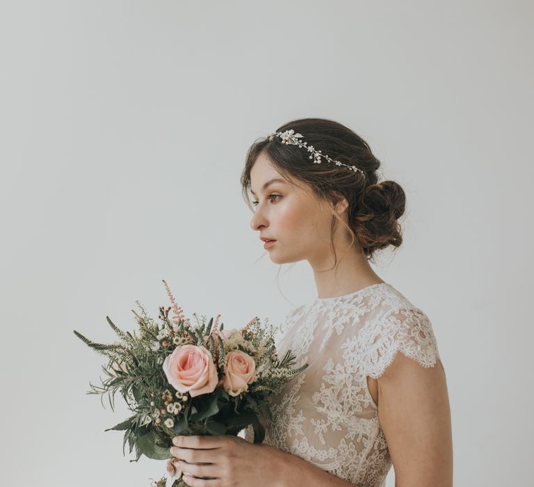 Posy clustered pearl blossom and leaves silver hair vine by Lily Bella