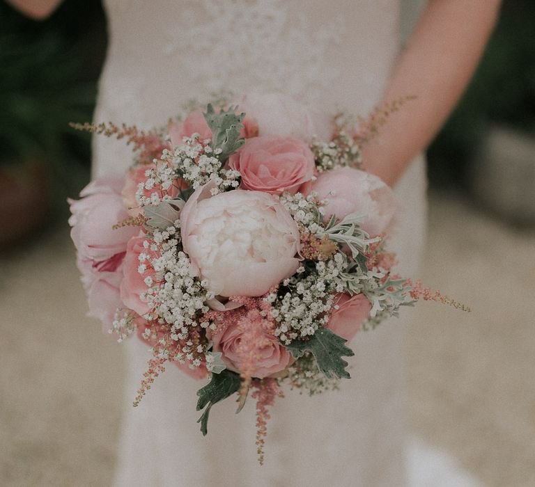 Delicate Pink Peony & Gypsophila Bouquet