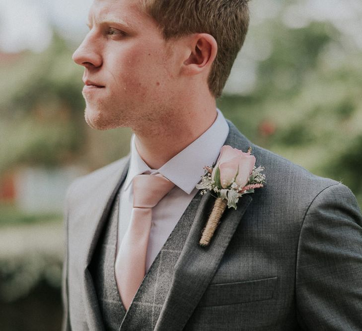 Pink Rose & Gypsophila Buttonhole