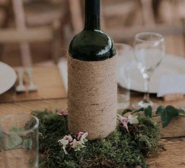 Wine Bottle Wrapped in Twine Table Centrepiece