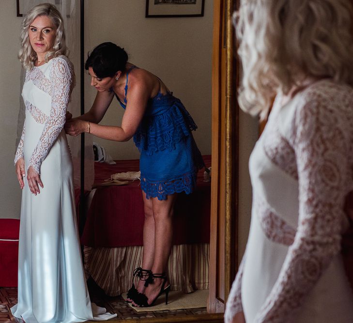 Boho Bride in Lace Rime Arodaky Olsen Gown & Flower Crown | Tuscany Wedding | Due su Due Photography