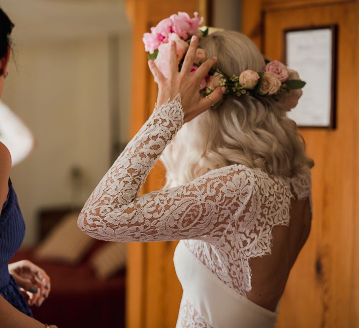 Boho Bride in Lace Rime Arodaky Olsen Gown & Flower Crown | Tuscany Wedding | Due su Due Photography