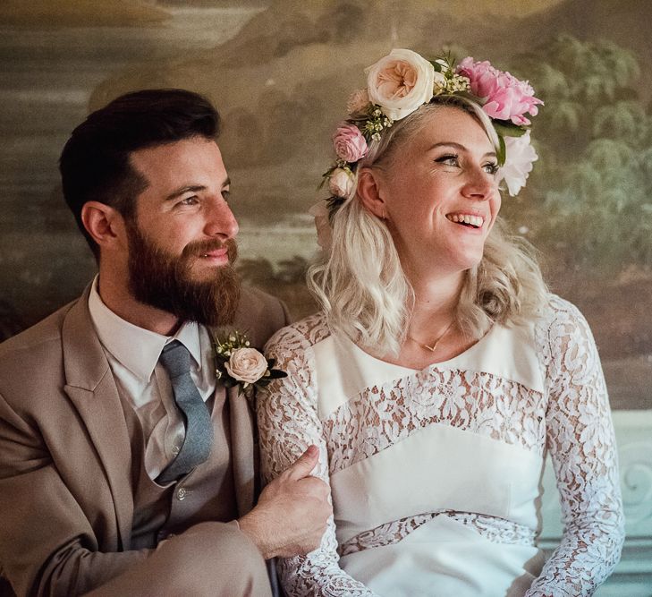 Boho Bride in Lace Rime Arodaky Olsen Gown & Flower Crown | Tuscany Wedding | Due su Due Photography