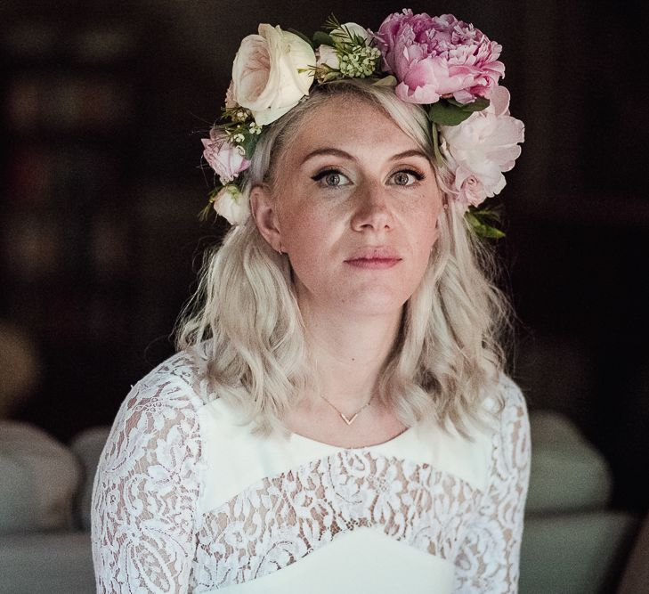 Boho Bride in Lace Rime Arodaky Olsen Gown & Flower Crown | Tuscany Wedding | Due su Due Photography