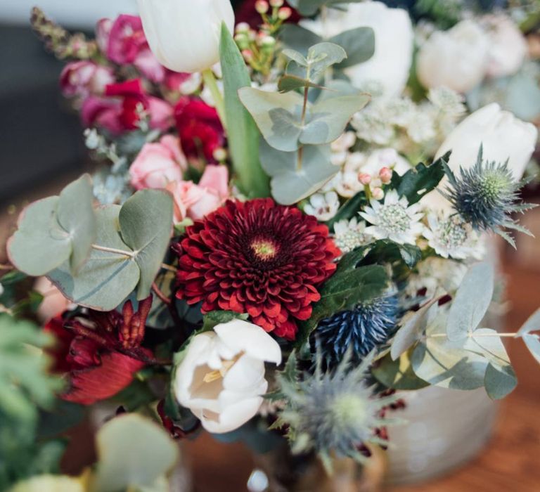 Bouquets For Winter Wedding With Dahlia, Roses & Thistles