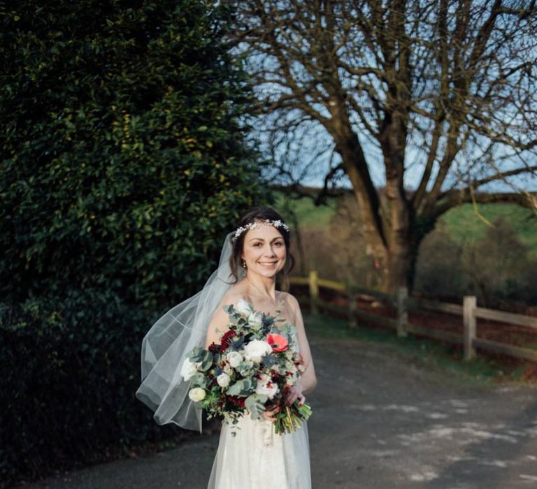 Anran Devon Christmas Winter Wedding With Bride In Claire Pettibone & A Hog Roast Dinner In Glasshouse With Images From Liberty Pearl Photography