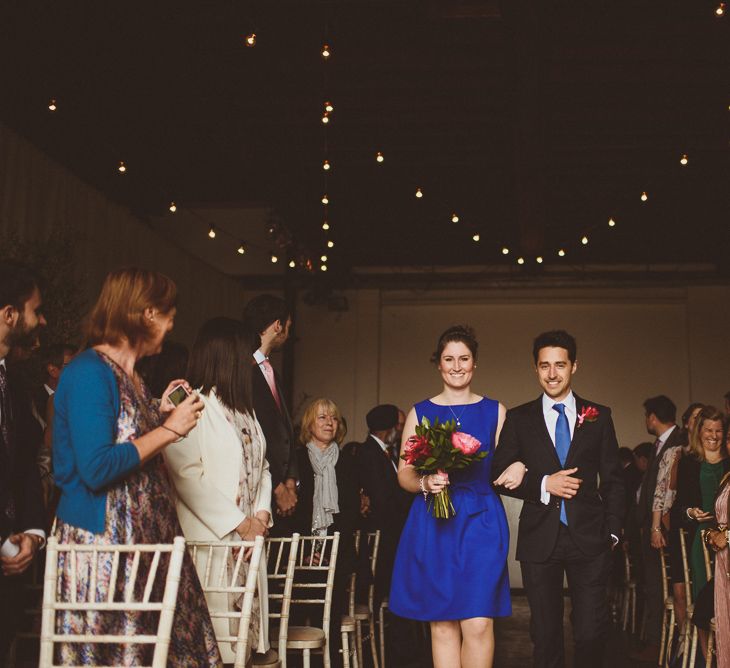 Wedding Ceremony | Bridesmaid in Cobalt Blue Ted Baker Dress | Tropical Trinity Buoy Wharf Wedding | Matt Penberthy Photography