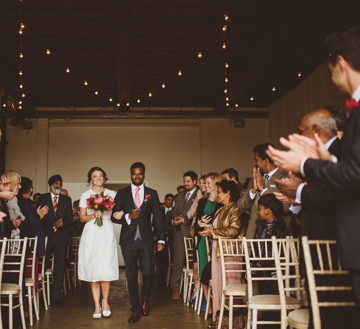 Wedding Ceremony | Bride in Ted Baker Separates | Groom in Hugo Boss | Tropical Trinity Buoy Wharf Wedding | Matt Penberthy Photography