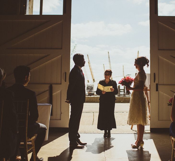 Wedding Ceremony | Bride in Ted Baker Separates | Groom in Hugo Boss | Tropical Trinity Buoy Wharf Wedding | Matt Penberthy Photography