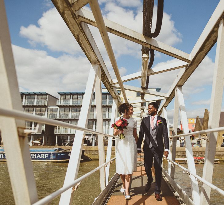 Thames Boat Ride | Bride in Ted Baker Separates | Groom in Hugo Boss | Tropical Trinity Buoy Wharf Wedding | Matt Penberthy Photography