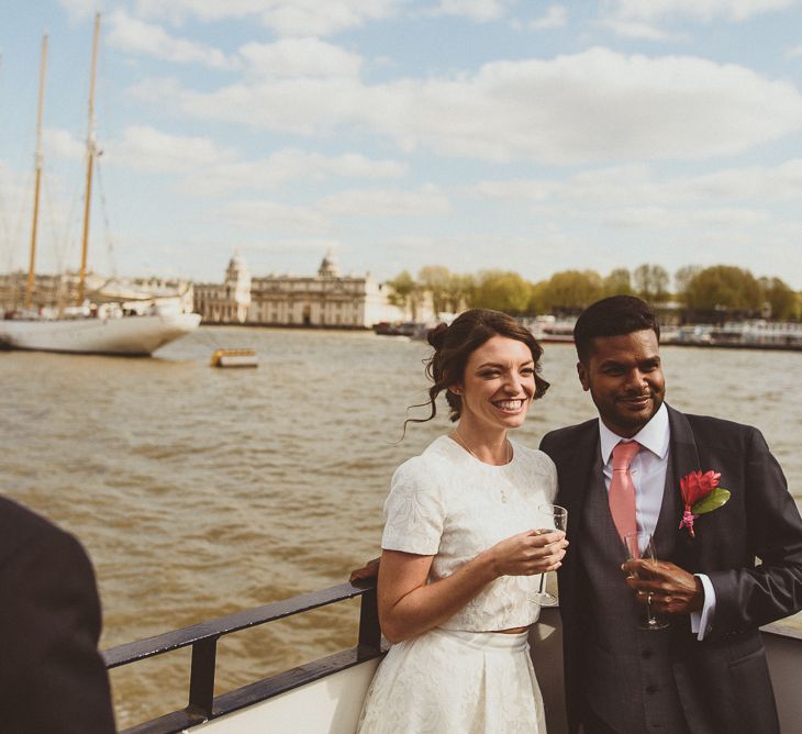 Thames Boat Ride | Bride in Ted Baker Separates | Groom in Hugo Boss | Tropical Trinity Buoy Wharf Wedding | Matt Penberthy Photography