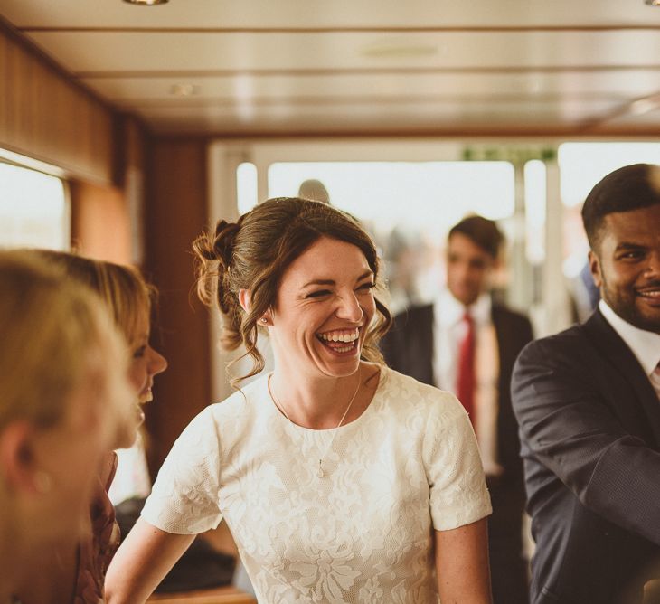 Thames Boat Ride | Bride in Ted Baker Separates | Groom in Hugo Boss | Tropical Trinity Buoy Wharf Wedding | Matt Penberthy Photography