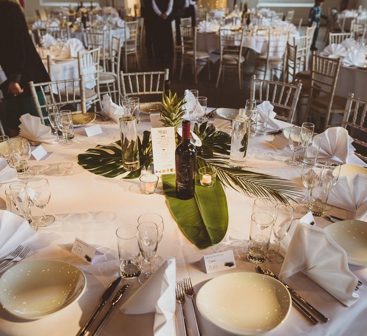 Fern Leaves & Pineapple Centrepieces | Tropical Trinity Buoy Wharf Wedding | Matt Penberthy Photography