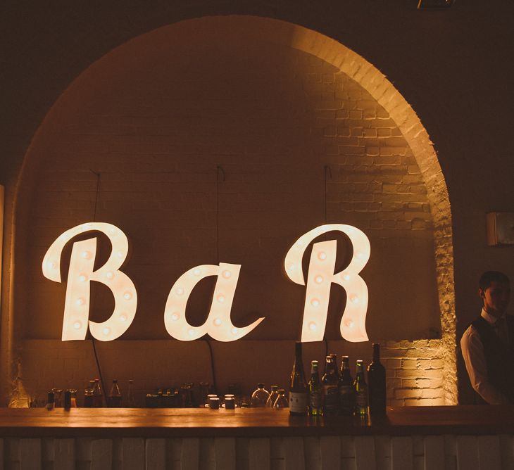 Bar LED Light Sign | Tropical Trinity Buoy Wharf Wedding | Matt Penberthy Photography