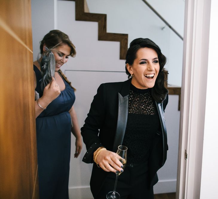 Bride in Black Tuxedo Kooples Suit