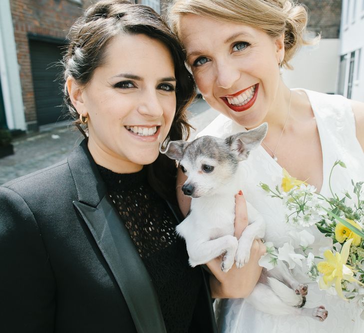 Bride & Bride and Pup Wedding Portrait