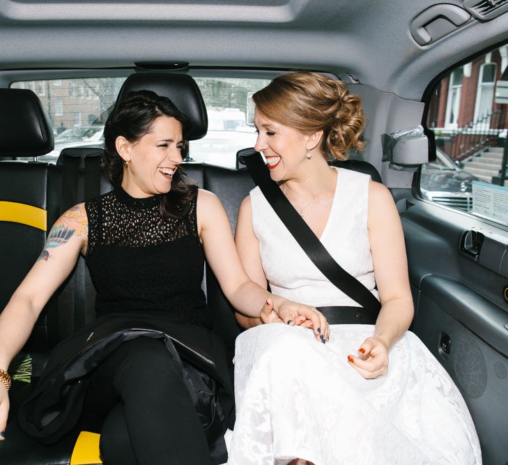 Two Brides Taxi Cab Portrait