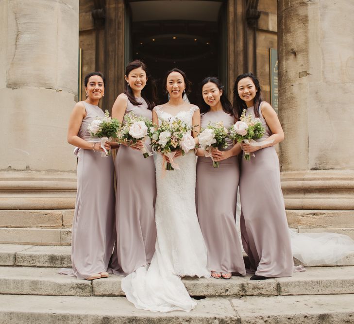 Elegant London Wedding With Spring Flowers In Pastel Shades With Bride In Bespoke Lace Gown & Bridesmaids In ASOS With Images By Frances Sales