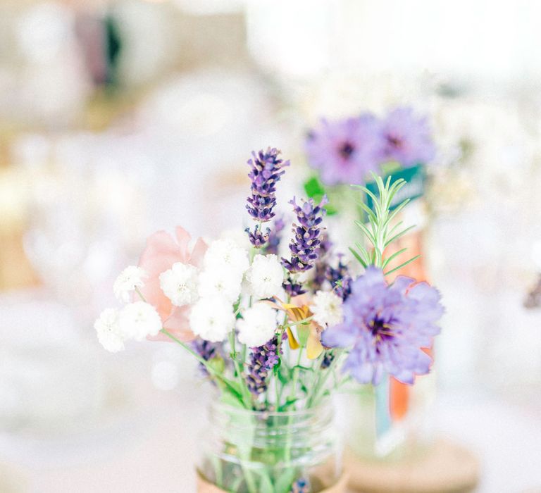 Jam Jar Flowers With Log Slice Centrepieces