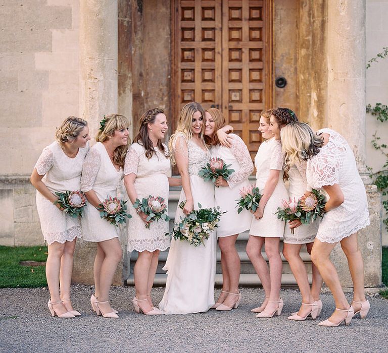 #crowedding Bridesmaids in white high street dresses