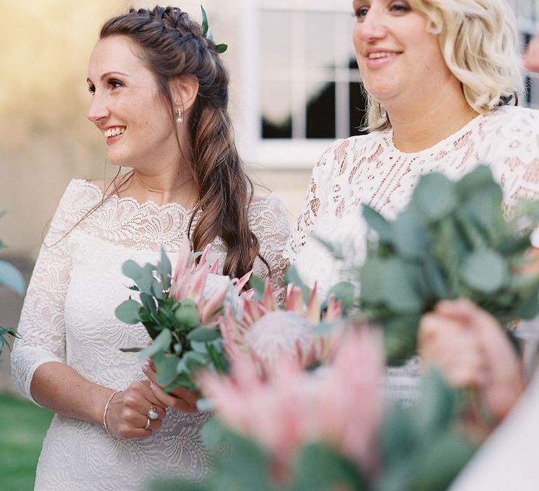 #crowedding Bridesmaids in white high street dresses