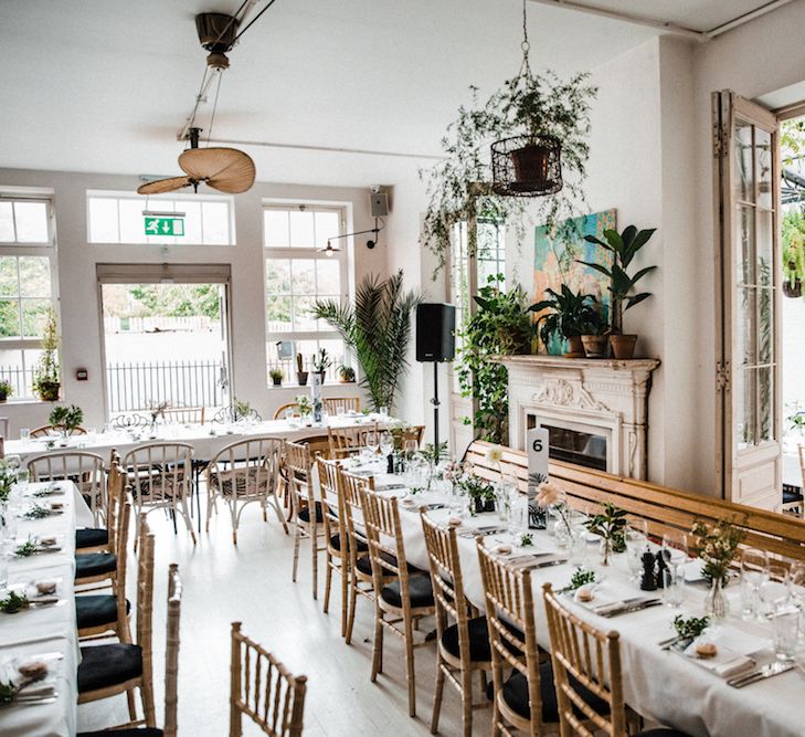 Botanical Wedding At Bourne & Hollingsworth // Jenny Packham Bride For A Relaxed Garden Party Style Wedding At Bourne & Hollingsworth Building With Bridesmaids In Coast Separates Images From Through The Woods We Ran