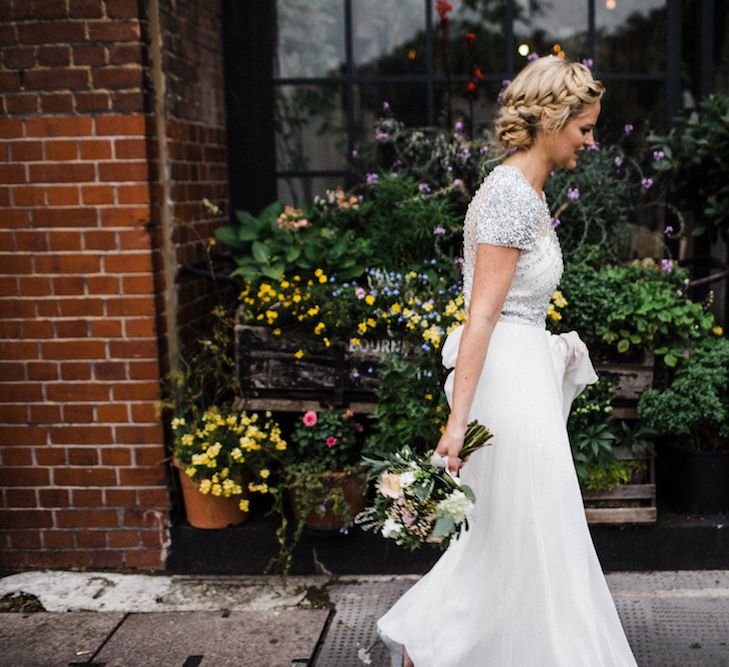 Jenny Packham Bride For A Relaxed Garden Party Style Wedding At Bourne & Hollingsworth Building With Bridesmaids In Coast Separates Images From Through The Woods We Ran