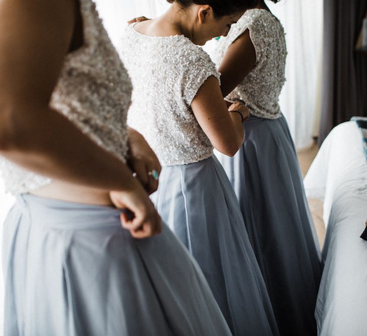 Jenny Packham Bride For A Relaxed Garden Party Style Wedding At Bourne & Hollingsworth Building With Bridesmaids In Coast Separates Images From Through The Woods We Ran