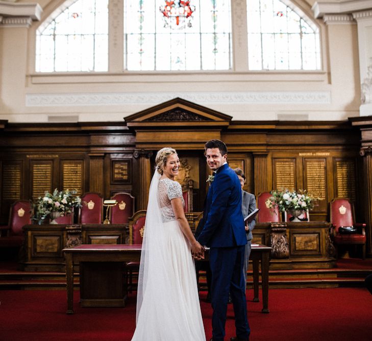 Islington Town Hall Wedding // Jenny Packham Bride For A Relaxed Garden Party Style Wedding At Bourne & Hollingsworth Building With Bridesmaids In Coast Separates Images From Through The Woods We Ran