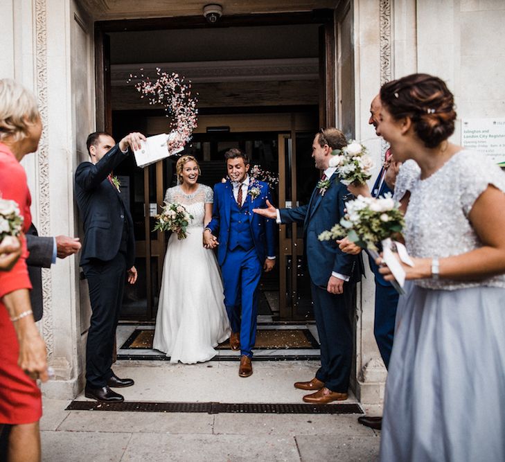 Jenny Packham Bride For A Relaxed Garden Party Style Wedding At Bourne & Hollingsworth Building With Bridesmaids In Coast Separates Images From Through The Woods We Ran