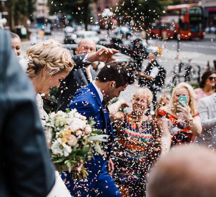 Jenny Packham Bride For A Relaxed Garden Party Style Wedding At Bourne & Hollingsworth Building With Bridesmaids In Coast Separates Images From Through The Woods We Ran