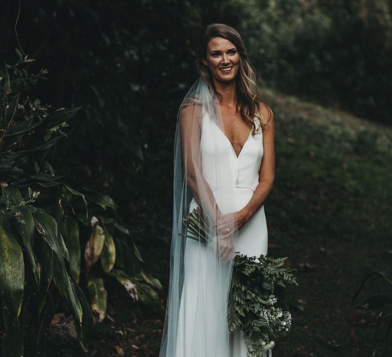 Bride in Bespoke Julia Ferrandi Backless Wedding Gown | Outdoor Woodland Wedding in South Africa | Michigan Behn Photography