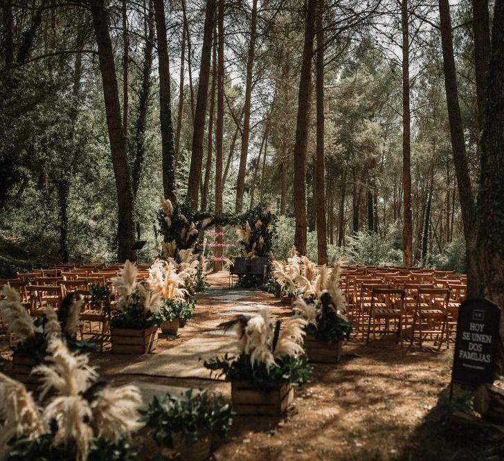 Cosmic Inspired Destination Wedding Barcelona With Epic Dessert Table & Outdoor Woodland Ceremony With Pampas Grass Planning Paloma Cruz Images Pablo Laguia