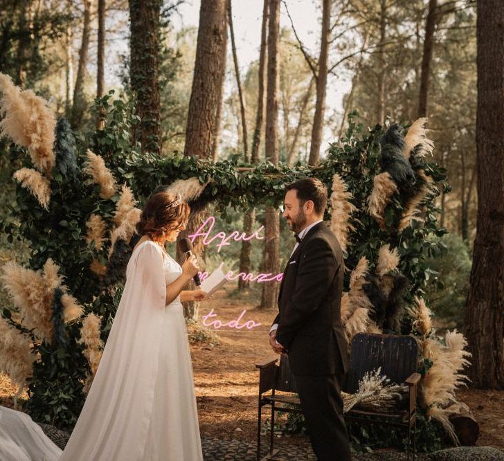 Cosmic Inspired Destination Wedding Barcelona With Epic Dessert Table & Outdoor Woodland Ceremony With Pampas Grass Planning Paloma Cruz Images Pablo Laguia