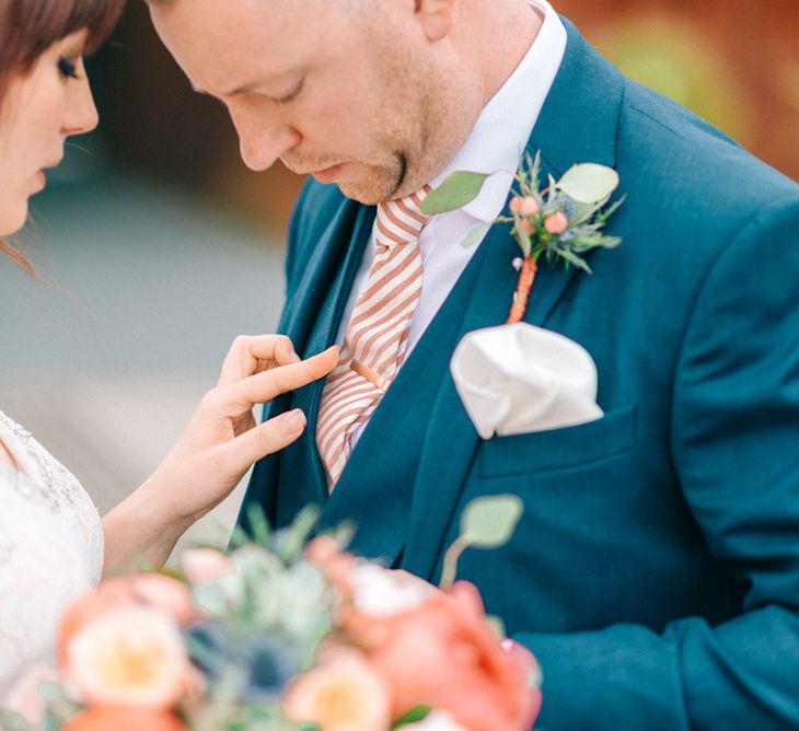 Striped Coral & White Tie