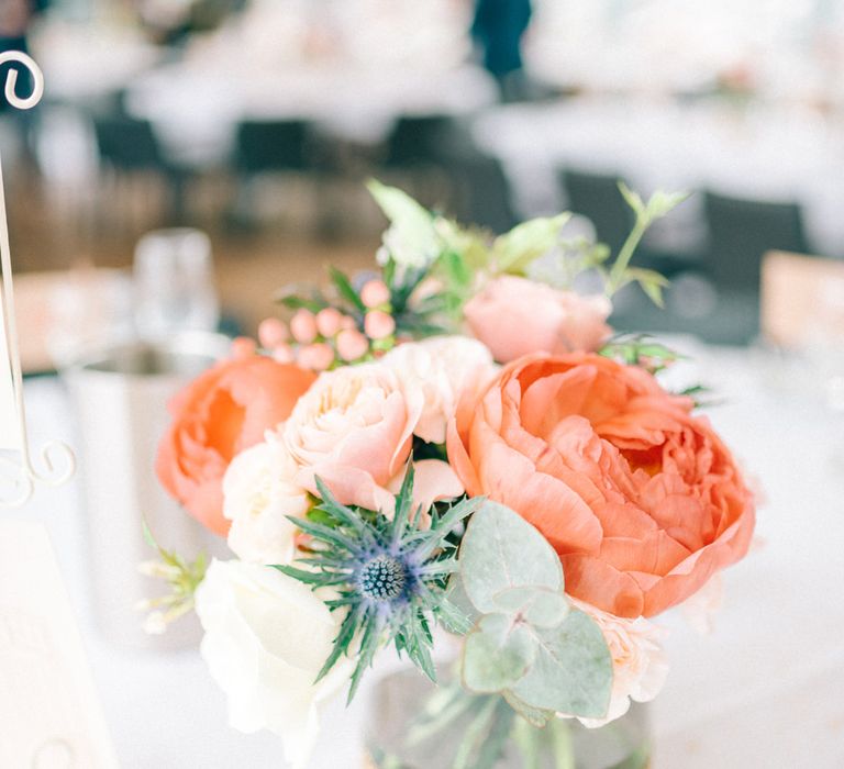 Coral Flowers in Jars Centrepiece