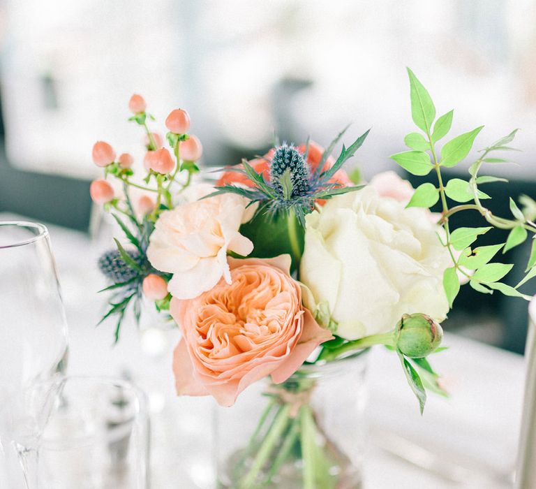 Peach & Cream Table Centrepiece Flowers