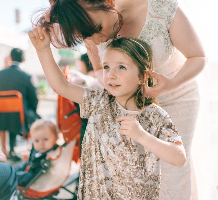 Gold Jigsaw Flower Girl Dress