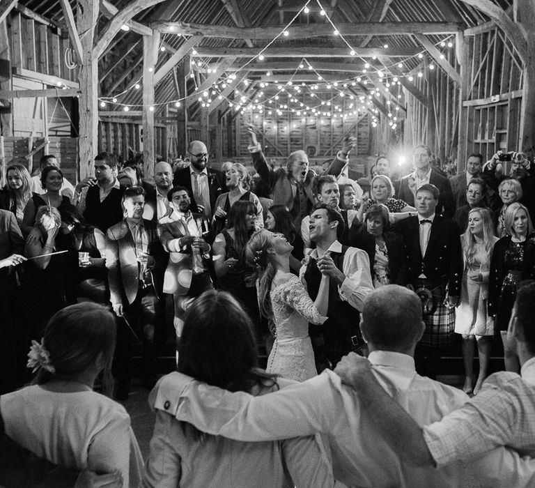 North Hidden Barn For A Rustic Wedding With Festoon Lights And A Ceilidh