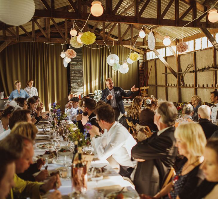 Rustic DIY Wedding In The Netherlands With Bride In Tea Length Vintage Gown And Images From Neil Jackson Photographic With Vintage Mint Green VW Beetle