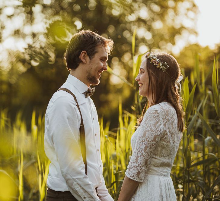 Rustic DIY Wedding In The Netherlands With Bride In Tea Length Vintage Gown And Images From Neil Jackson Photographic With Vintage Mint Green VW Beetle