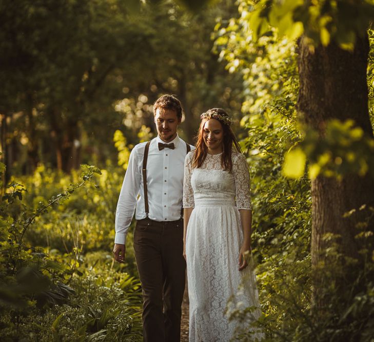 Rustic DIY Wedding In The Netherlands With Bride In Tea Length Vintage Gown And Images From Neil Jackson Photographic With Vintage Mint Green VW Beetle