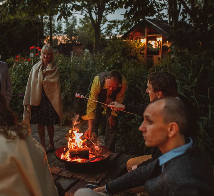 Rustic DIY Wedding In The Netherlands With Bride In Tea Length Vintage Gown And Images From Neil Jackson Photographic With Vintage Mint Green VW Beetle