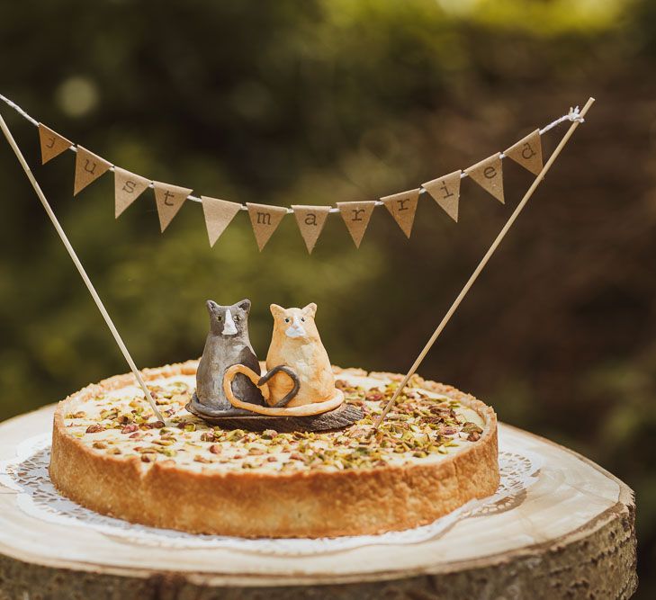 Cat Cake Toppers For Wedding // Rustic DIY Wedding In The Netherlands With Bride In Tea Length Vintage Gown And Images From Neil Jackson Photographic With Vintage Mint Green VW Beetle